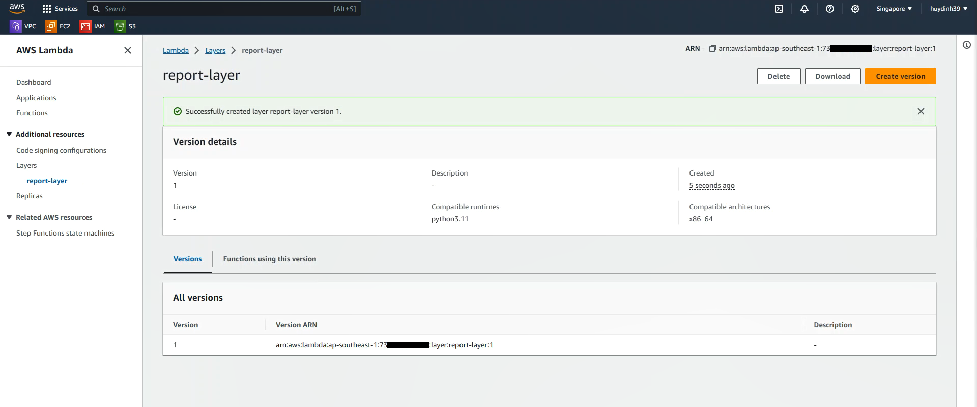 Create Lambda Layer :: Report with Serverless